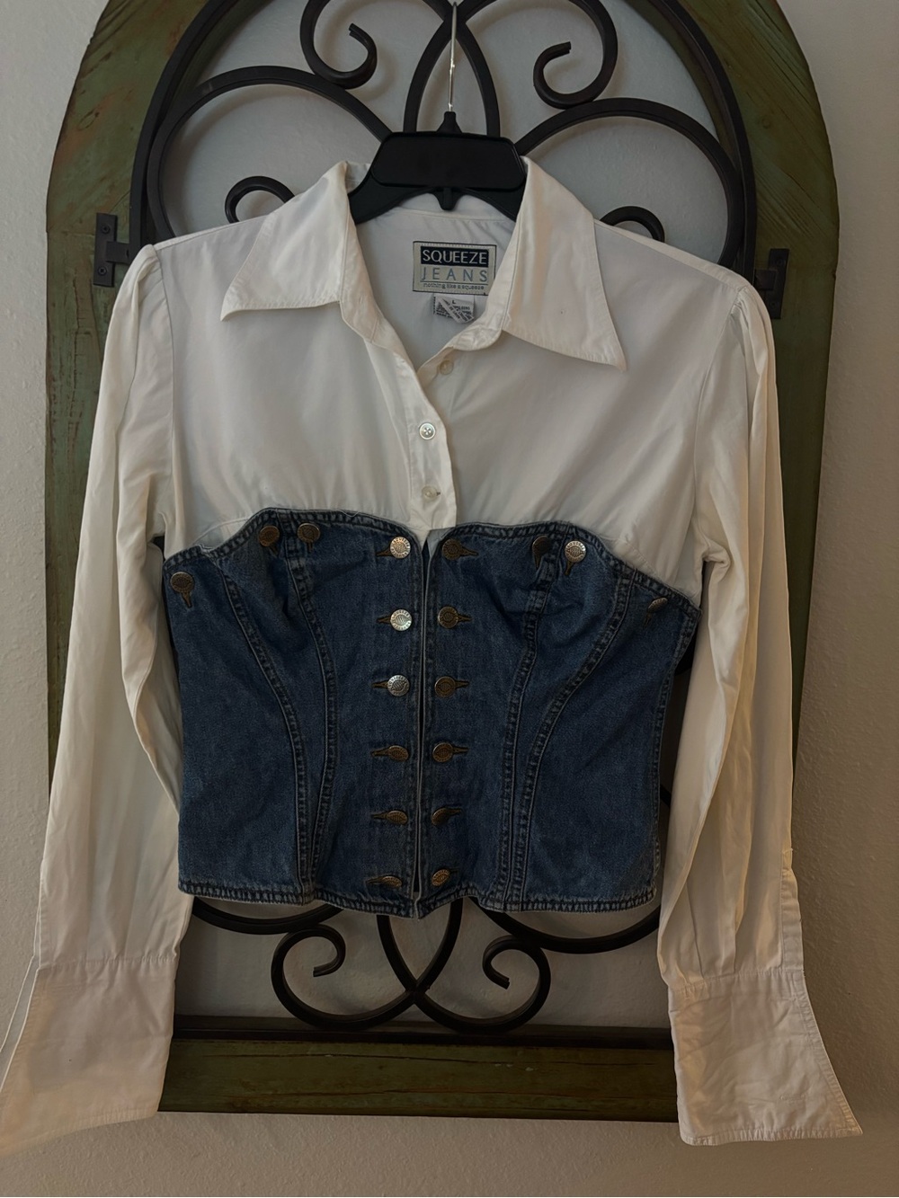 vhtf Squeeze Jeans 1980s true vintage size large denim corset cotton top